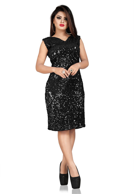 Velvet Sequins Sleeveless Bodycon Mini Dress