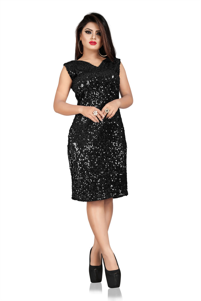 Velvet Sequins Sleeveless Bodycon Mini Dress