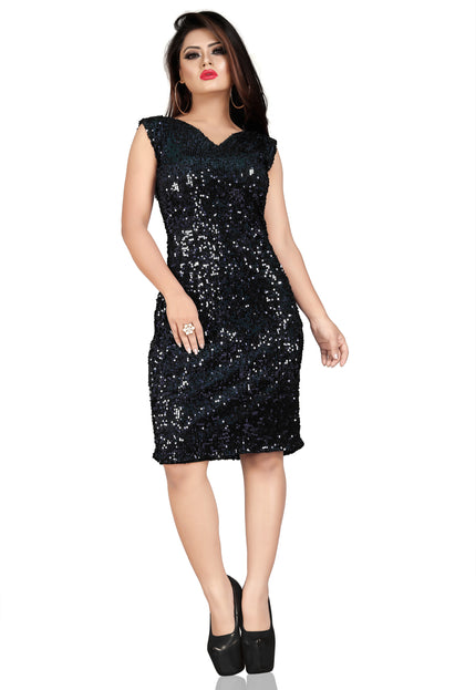 Velvet Sequins Sleeveless Bodycon Mini Dress