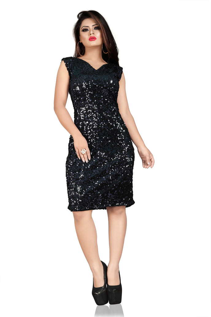 Velvet Sequins Sleeveless Bodycon Mini Dress