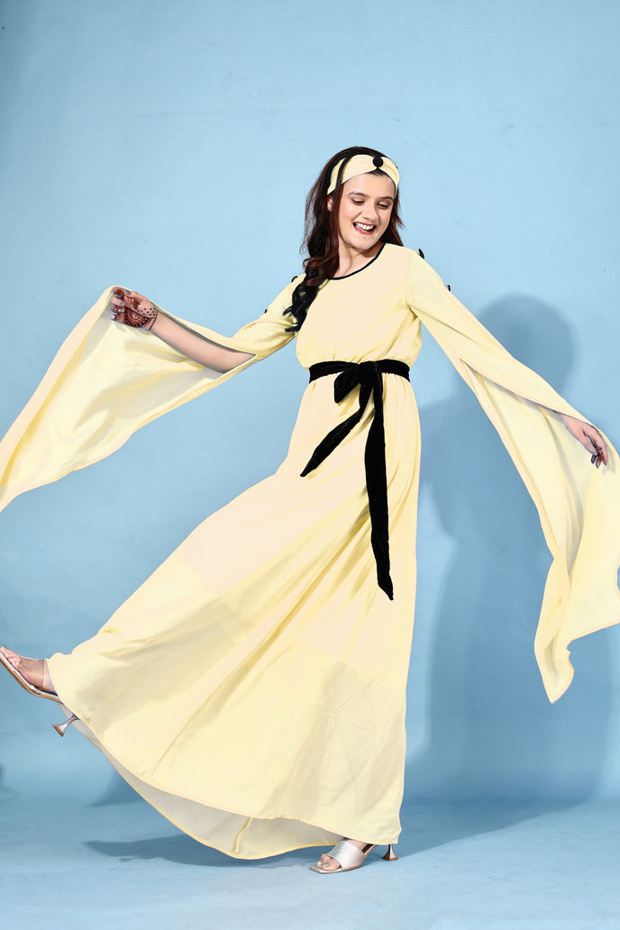 Fit and Flare Georgette Long Dress with Belt & Matching Headband