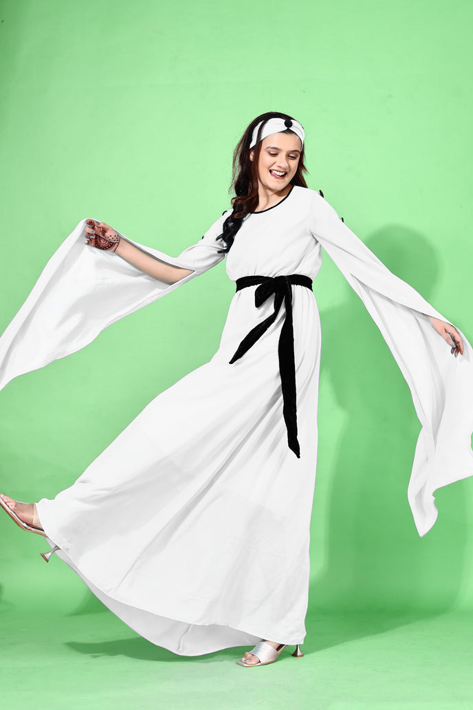 Fit and Flare Georgette Long Dress with Belt & Matching Headband