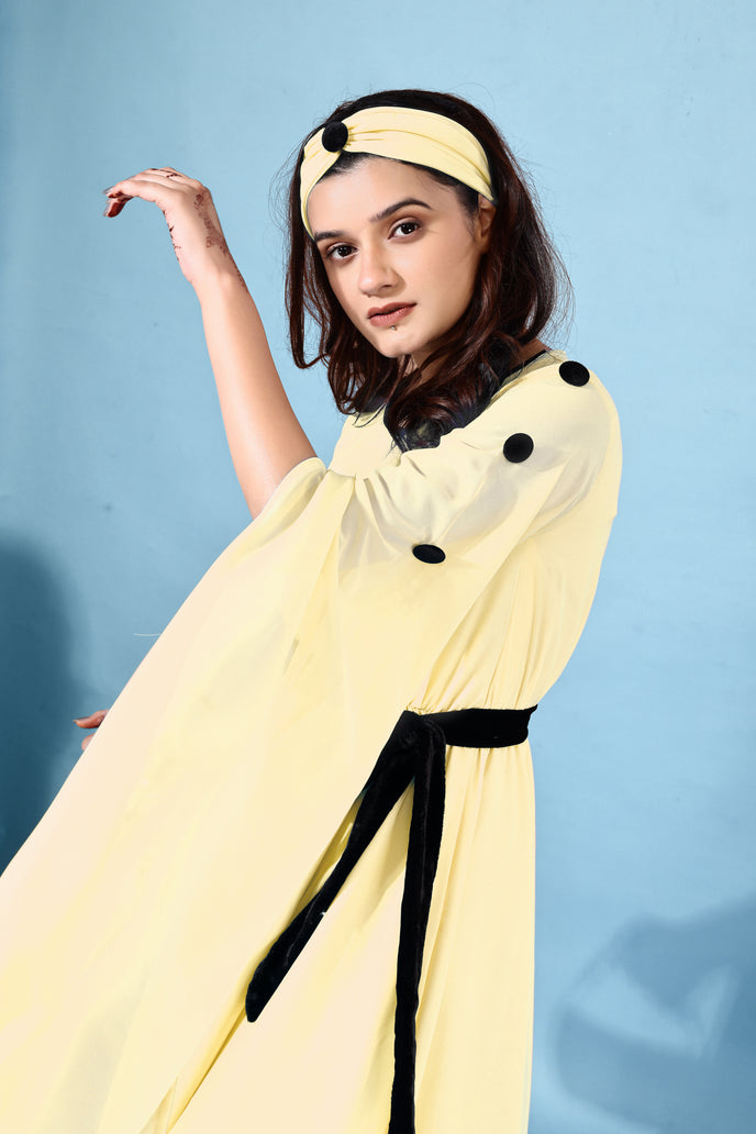 Fit and Flare Georgette Long Dress with Belt & Matching Headband