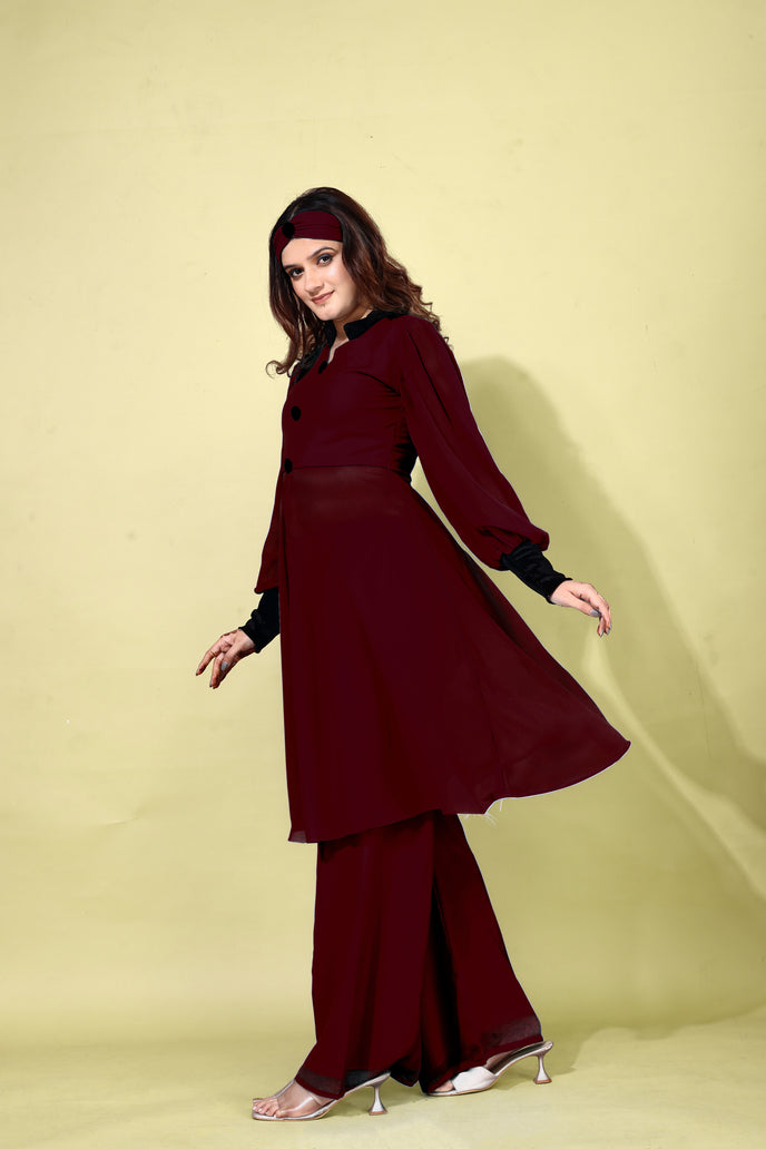 Georgette Anarkali Kurta with Palazzo & Headband