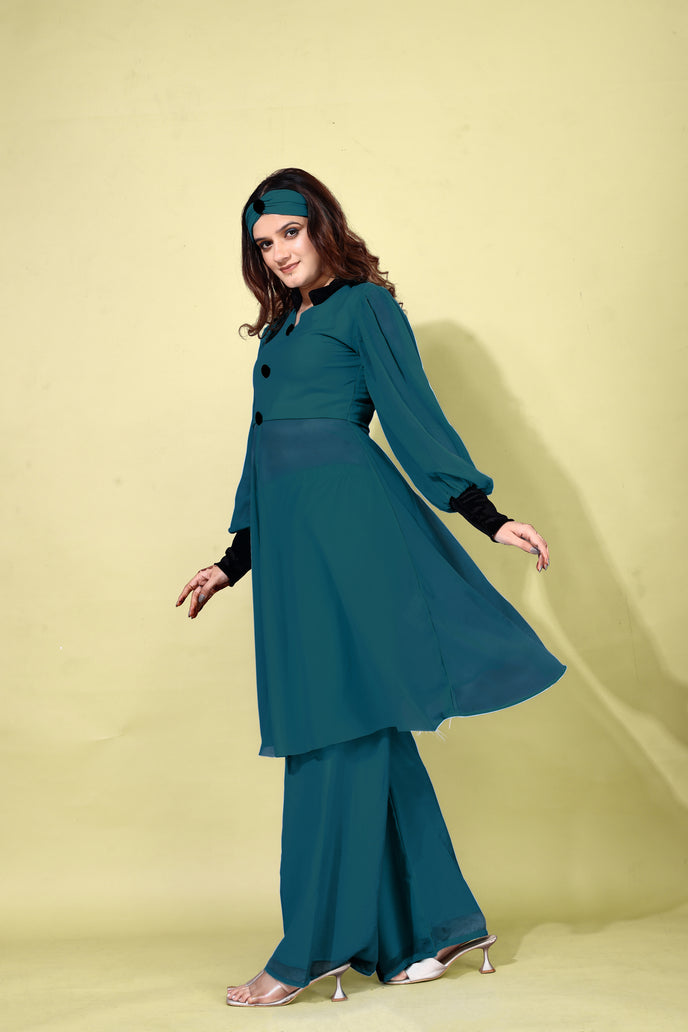 Georgette Anarkali Kurta with Palazzo & Headband