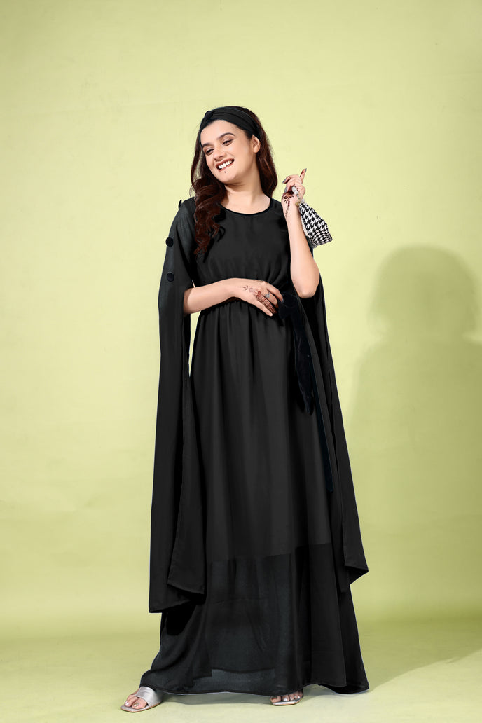 Fit and Flare Georgette Long Dress with Belt & Matching Headband
