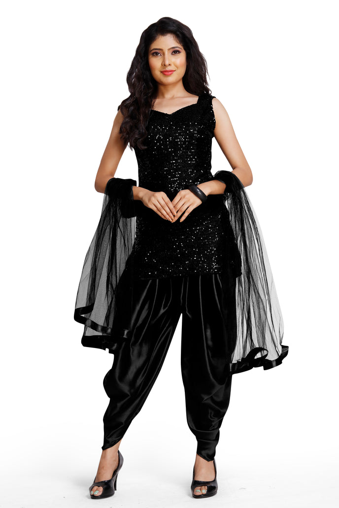 Stylish Sequins Dhoti Suit With Dupatta
