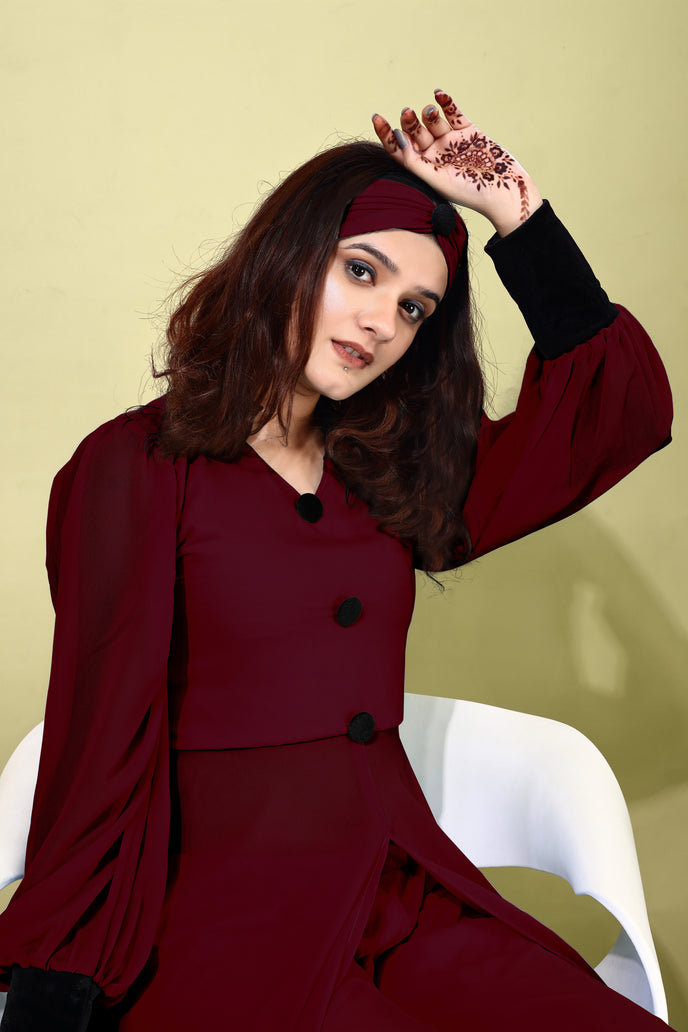 Georgette Anarkali Kurta with Palazzo & Headband