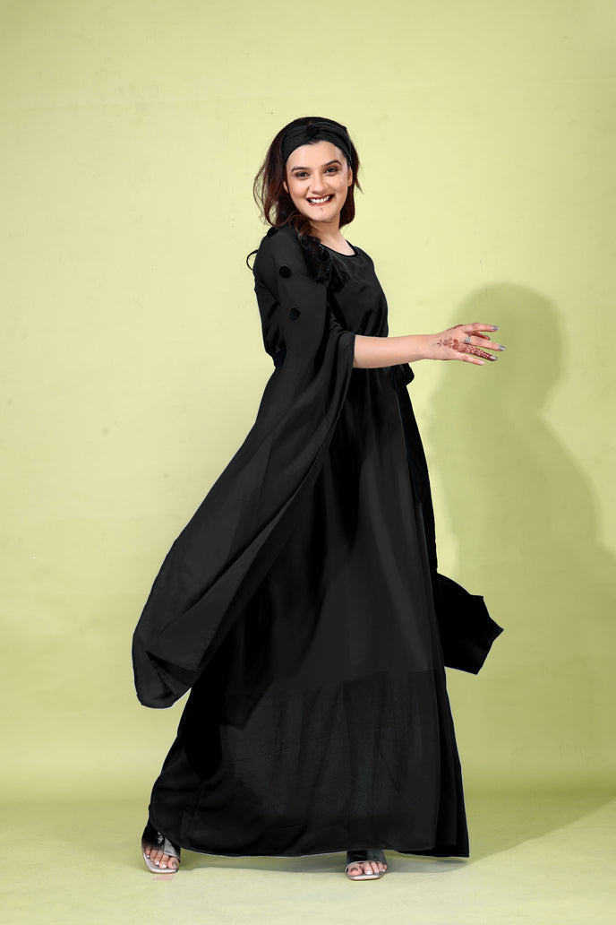 Fit and Flare Georgette Long Dress with Belt & Matching Headband
