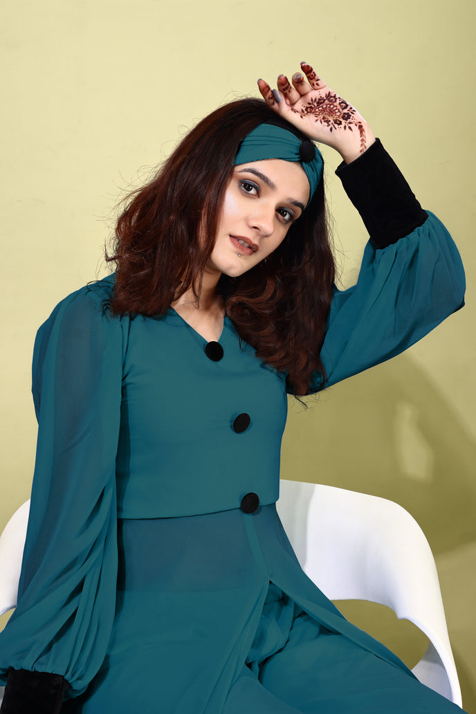 Georgette Anarkali Kurta with Palazzo & Headband