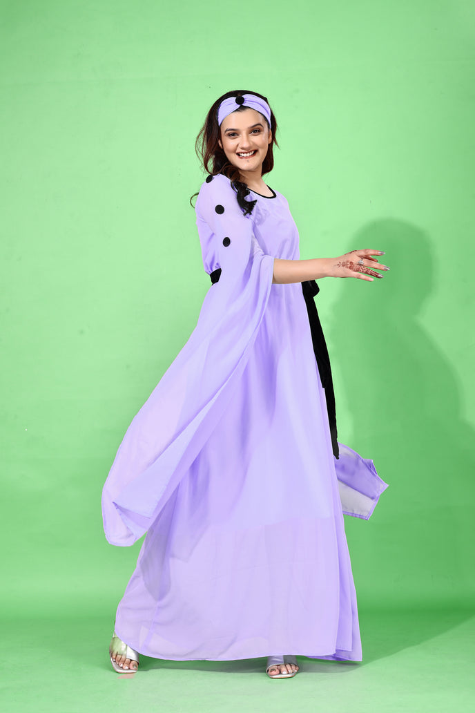 Fit and Flare Georgette Long Dress with Belt & Matching Headband