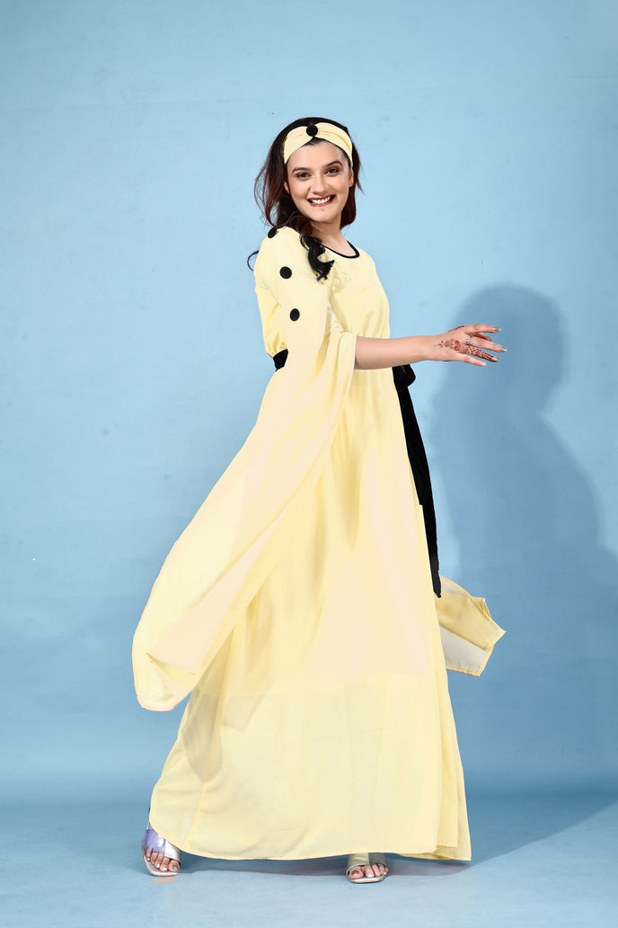 Fit and Flare Georgette Long Dress with Belt & Matching Headband