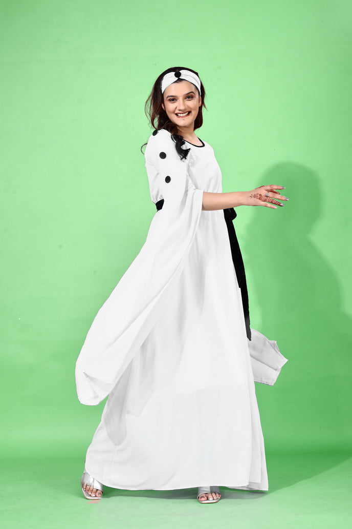Fit and Flare Georgette Long Dress with Belt & Matching Headband
