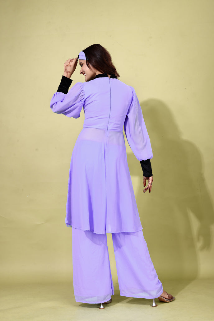 Georgette Anarkali Kurta with Palazzo & Headband