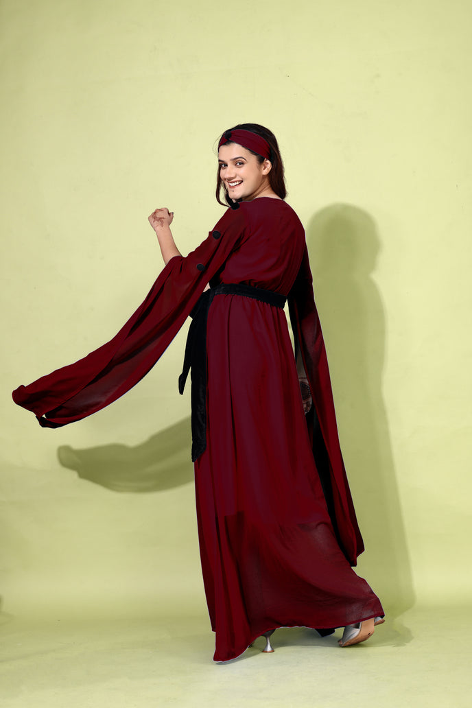 Fit and Flare Georgette Long Dress with Belt & Matching Headband