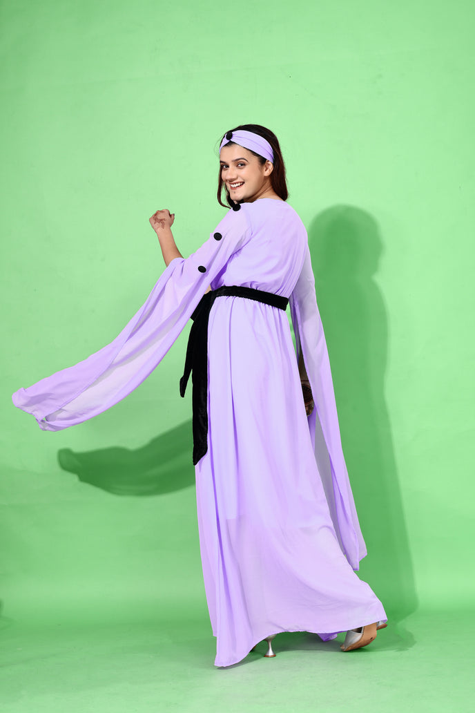Fit and Flare Georgette Long Dress with Belt & Matching Headband
