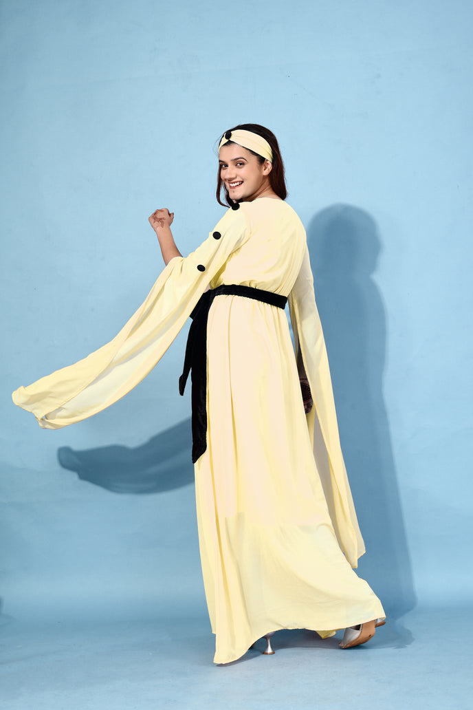 Fit and Flare Georgette Long Dress with Belt & Matching Headband