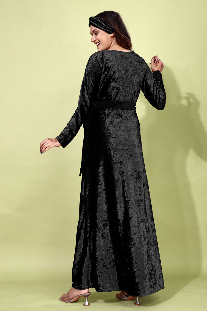 Velvet A-line Western Gown with Headband & Belt
