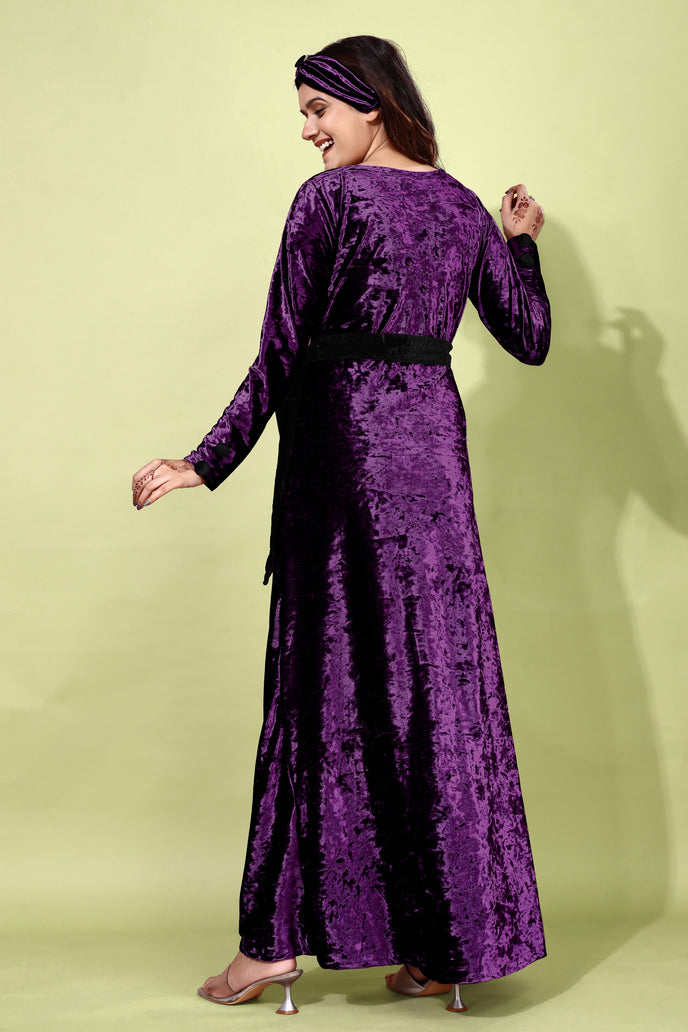 Velvet A-line Western Gown with Headband & Belt