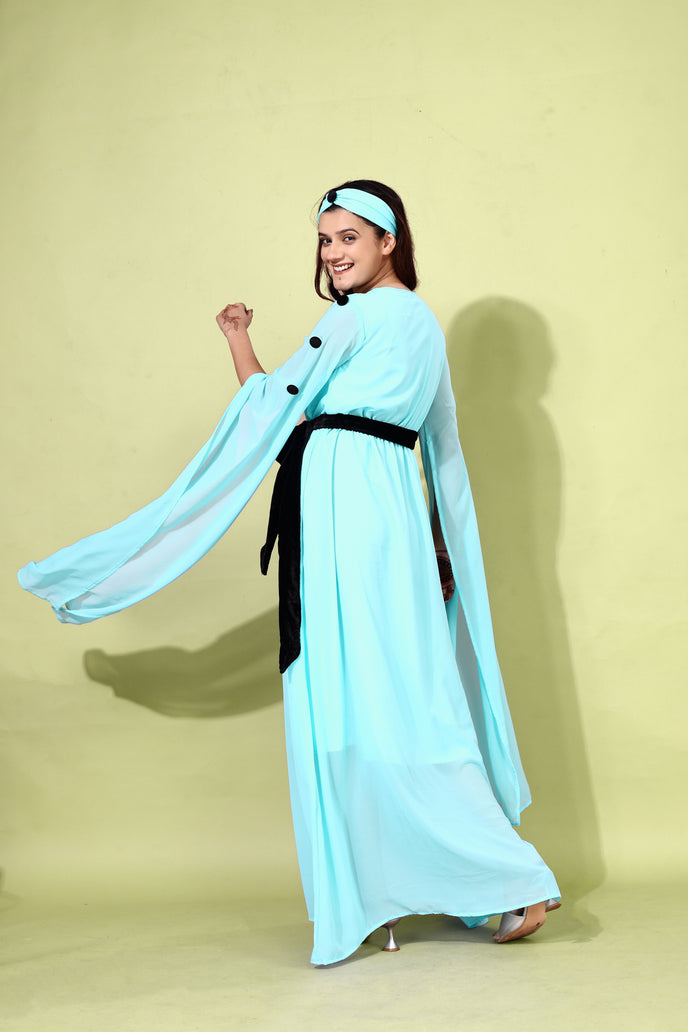 Fit and Flare Georgette Long Dress with Belt & Matching Headband