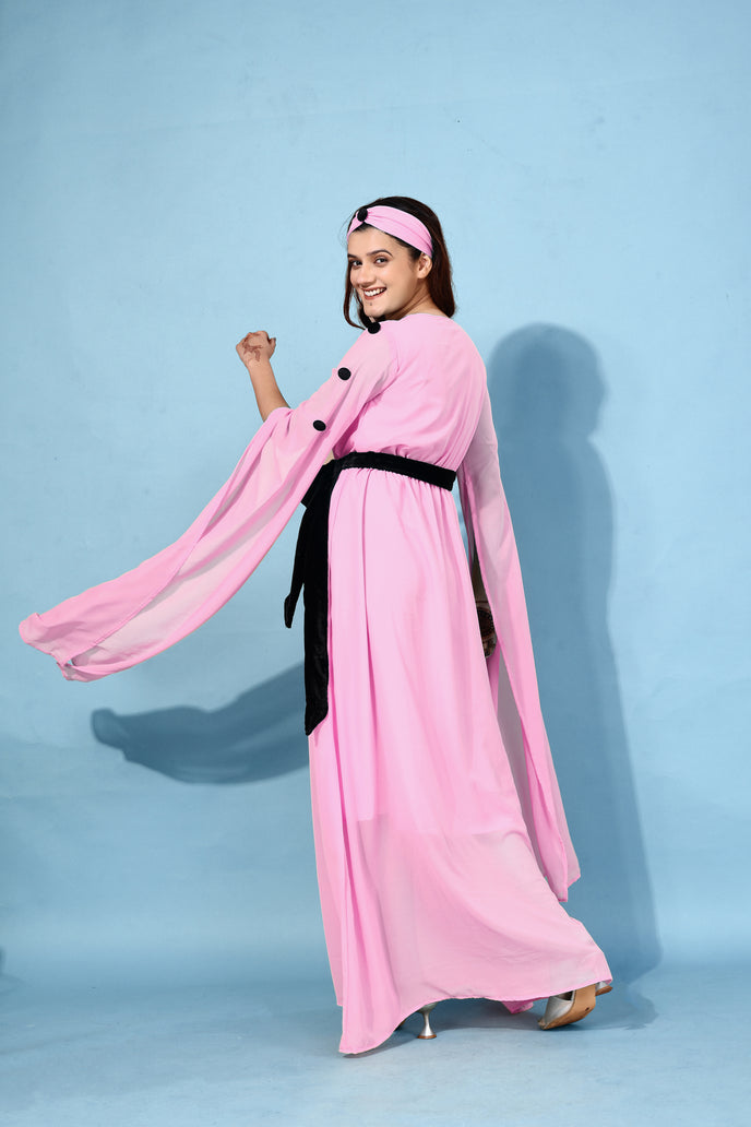 Fit and Flare Georgette Long Dress with Belt & Matching Headband