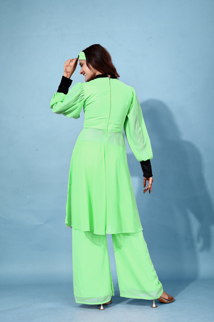 Georgette Anarkali Kurta with Palazzo & Headband