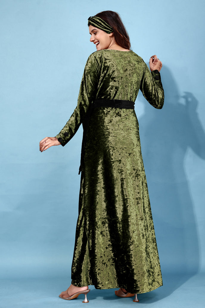 Velvet A-line Western Gown with Headband & Belt