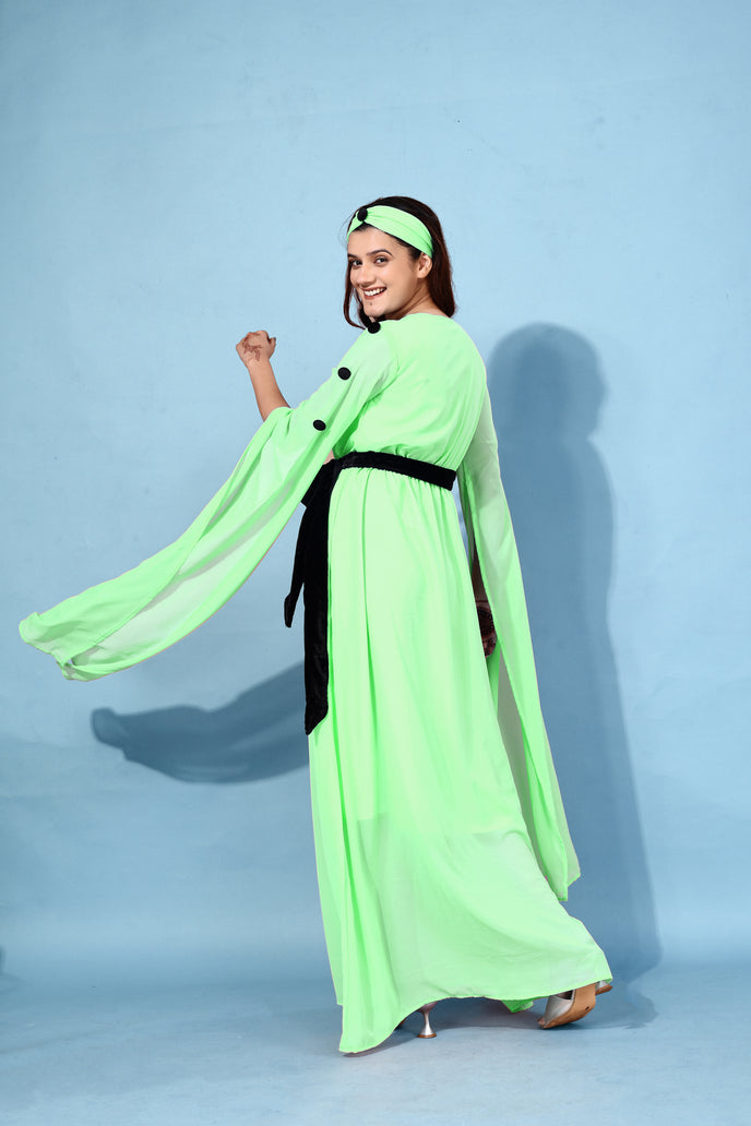 Fit and Flare Georgette Long Dress with Belt & Matching Headband