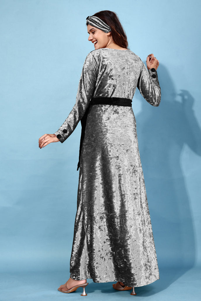 Velvet A-line Western Gown with Headband & Belt
