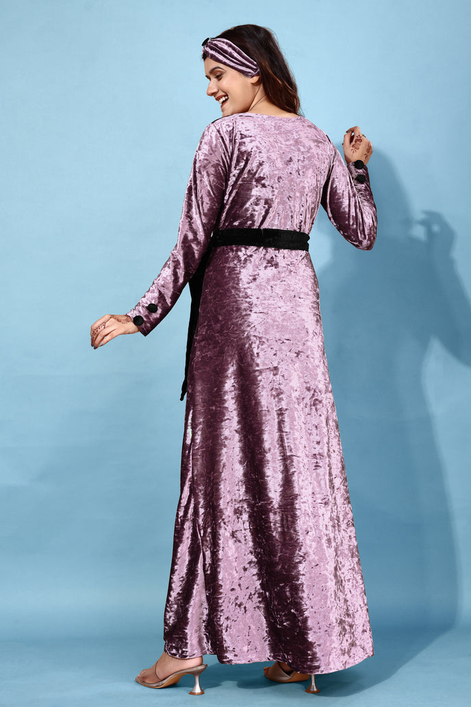 Velvet A-line Western Gown with Headband & Belt