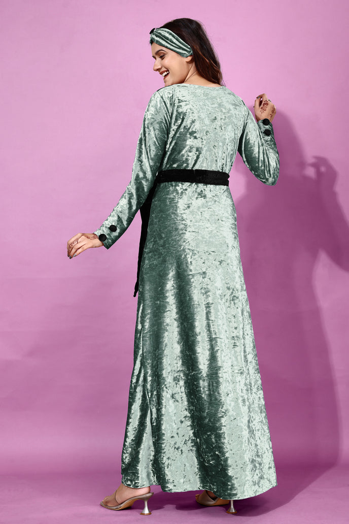 Velvet A-line Western Gown with Headband & Belt