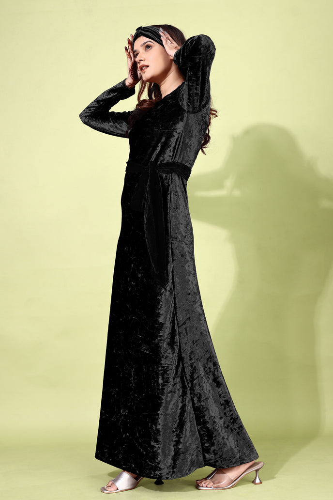 Velvet A-line Western Gown with Headband & Belt