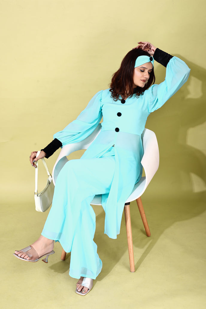 Georgette Anarkali Kurta with Palazzo & Headband