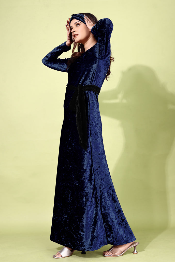 Velvet A-line Western Gown with Headband & Belt