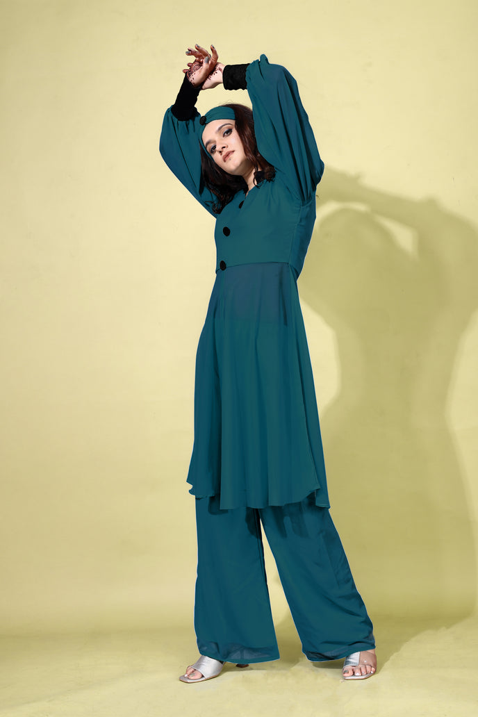 Georgette Anarkali Kurta with Palazzo & Headband