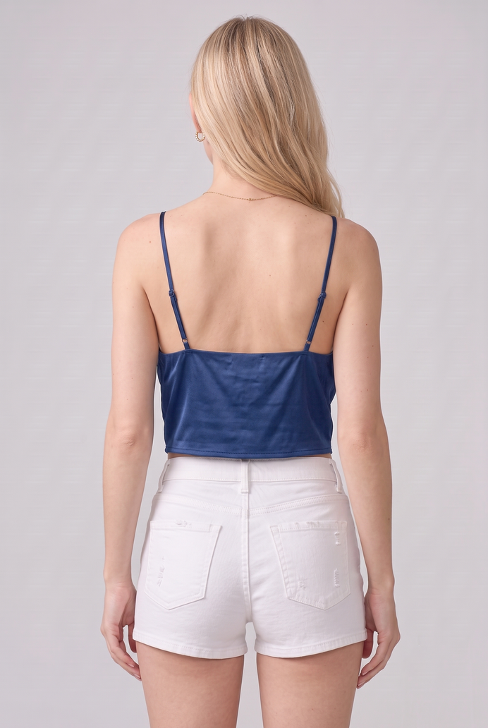 Cowl Neck Satin Crop Top