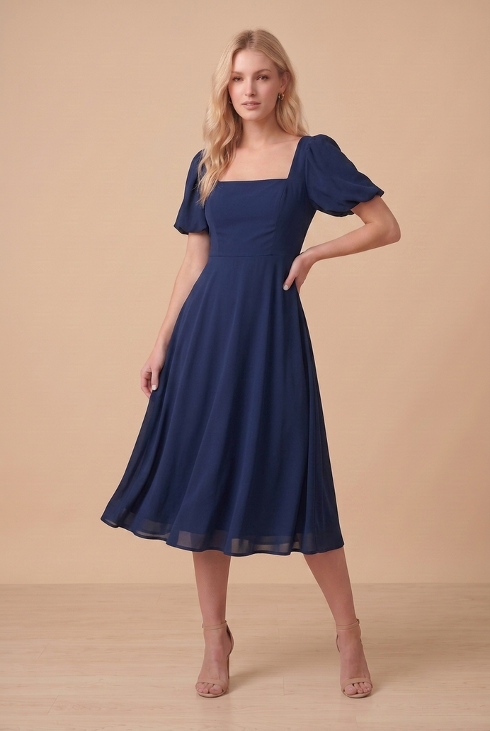 Fit And Flare Georgette Midi Dress