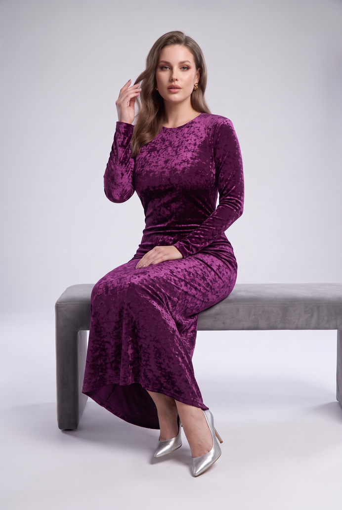 Korean Crushed Velvet Fish Cut Gown