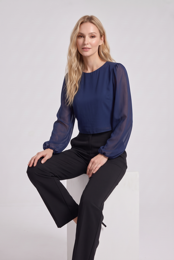 Chiffon Balloon Sleeve Crop Top
