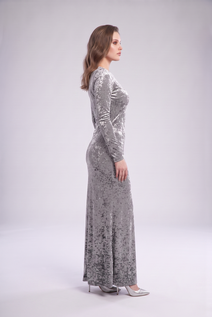 Korean Crushed Velvet Fish Cut Gown
