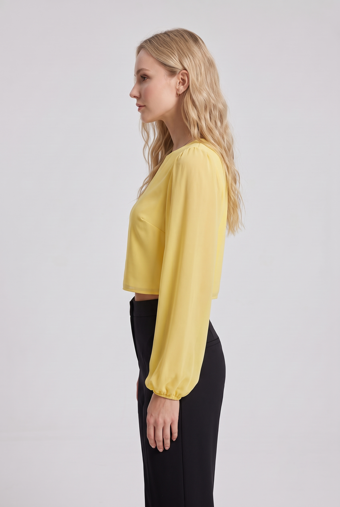 Chiffon Balloon Sleeve Crop Top