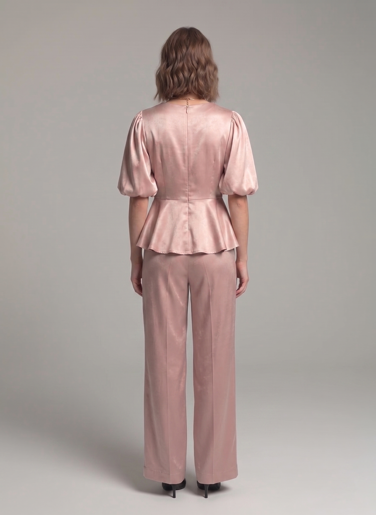 Balloon Sleeve Satin Co-ord Set