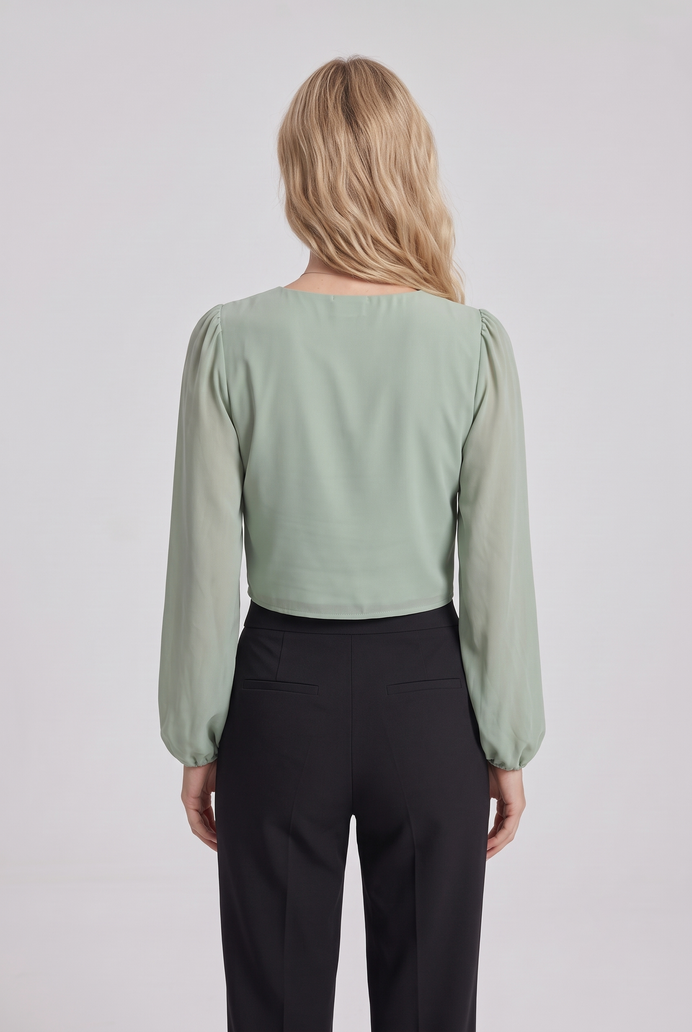 Chiffon Balloon Sleeve Crop Top