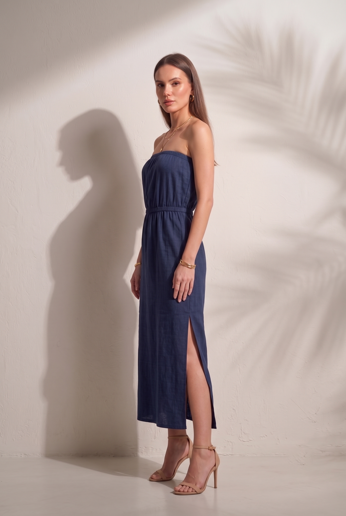 Cotton Tube Side Slit Long Dress