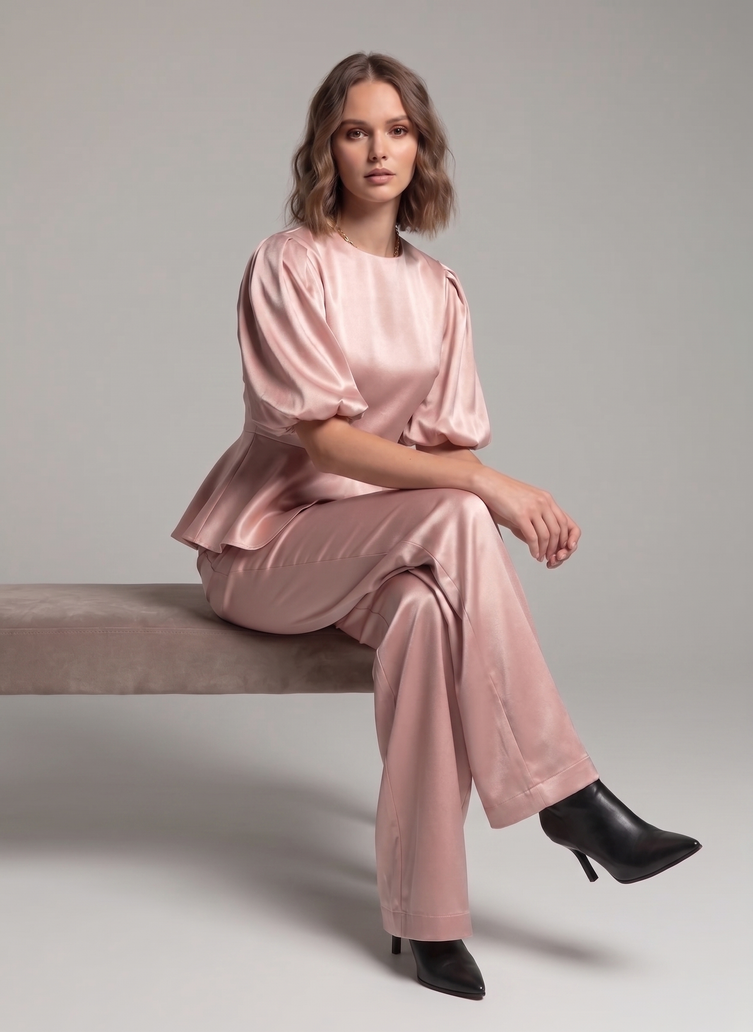 Balloon Sleeve Satin Co-ord Set