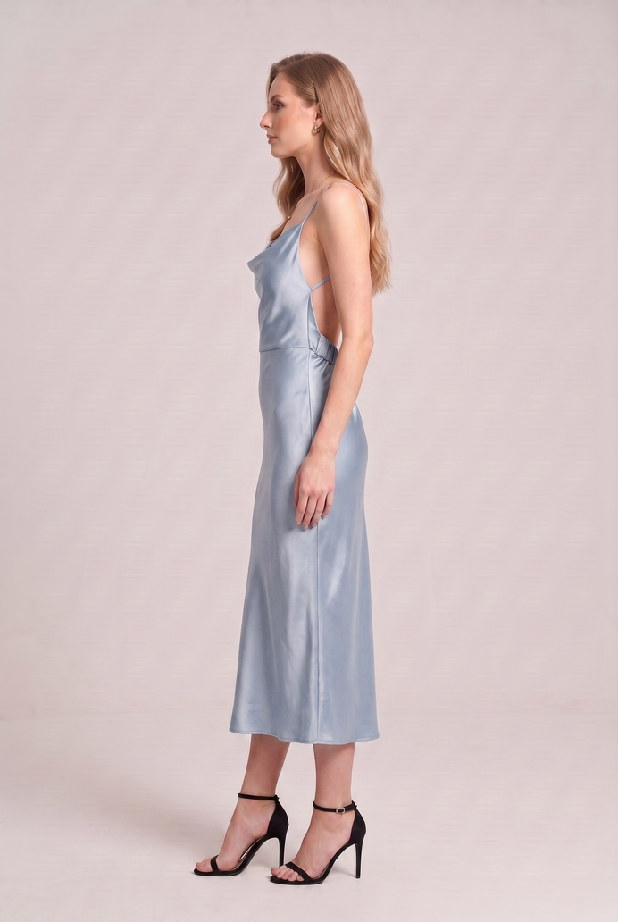 Bodycon Satin Cowl Neck Backless Midi Dress