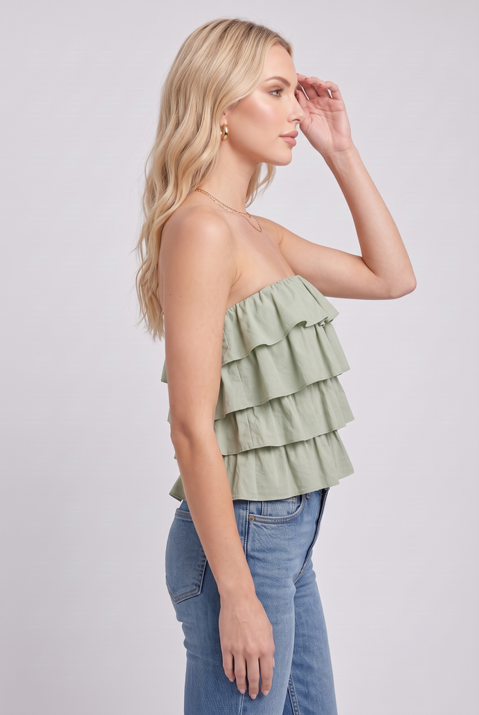 Cotton Crop Frilled Tube Top