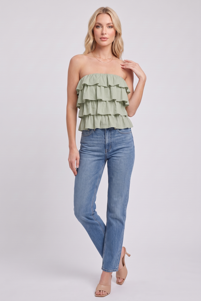 Cotton Crop Frilled Tube Top