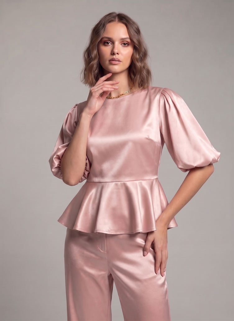 Balloon Sleeve Satin Co-ord Set