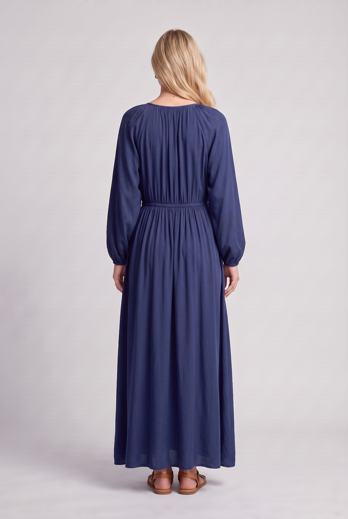 Fit & Flare Rayon Balloon Sleeve Maxi Dress